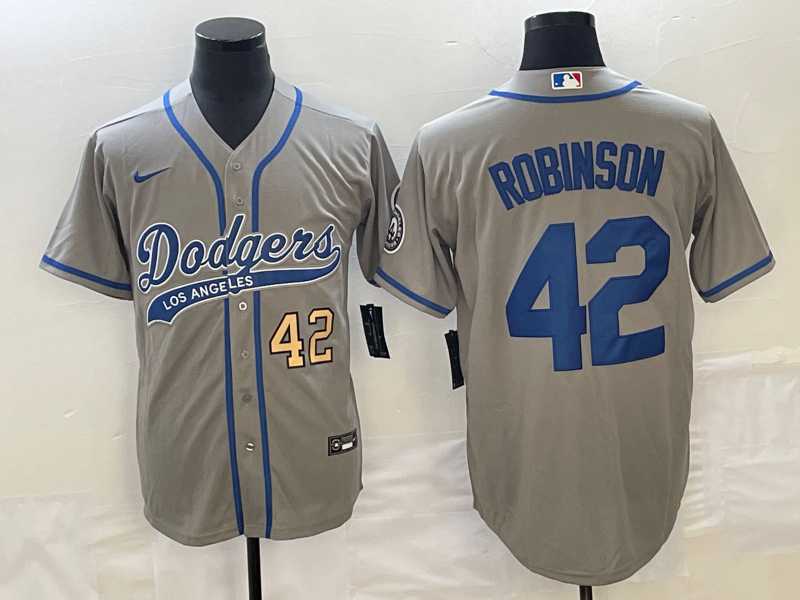 Men%27s Los Angeles Dodgers #42 Jackie Robinson Number Grey With Patch Cool Base Stitched Baseball Jersey->los angeles dodgers->MLB Jersey